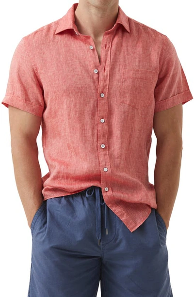 Shop Rodd & Gunn Ellerslie Short Sleeve Linen Button-up Shirt In Crimson