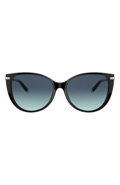 Shop Tiffany & Co 57mm Gradient Cat Eye Sunglasses In Black/ Azure Gradient Blue