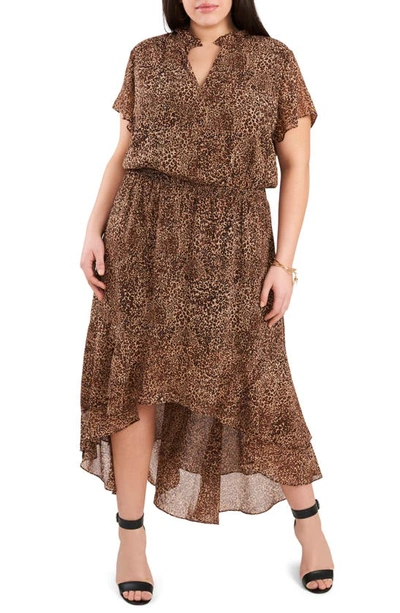 Shop 1.state Wildflower Bouquet Ruffle High/low Dress In Leopard Muses