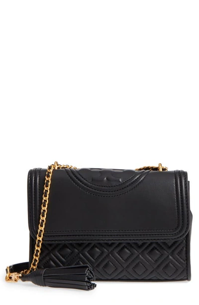Shop Tory Burch Small Fleming Leather Convertible Shoulder Bag In Black