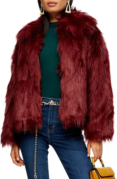 Shop Topshop Murphy Faux Fur Coat In Burgundy