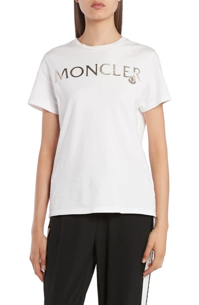 Shop Moncler Metallic Logo Tee In White