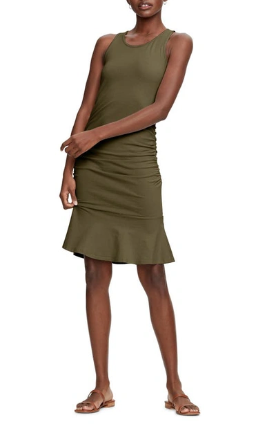Shop Michael Stars Zaria Sleeveless Shirred Flounce Dress In Olive