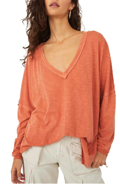 Shop Free People On My Mind V-neck Shirt In Burnt Clay