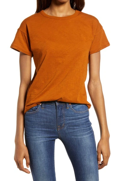 Shop Madewell Whisper Cotton Crewneck T-shirt In Saddle Brown