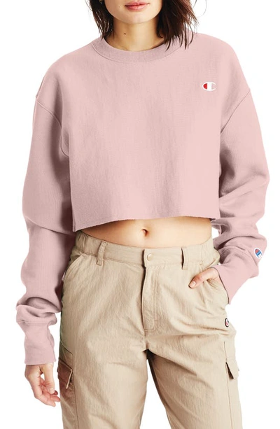 Shop Champion Crop Reverse Weave Sweatshirt In Hush Pink