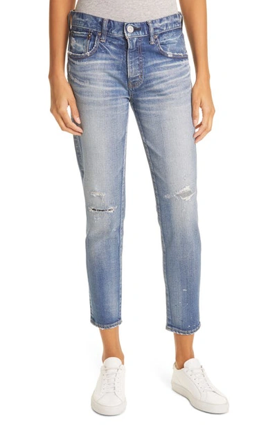 Shop Moussy Lancaster Distressed Ankle Skinny Jeans In Blu 110