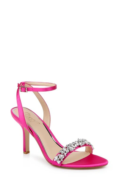 Shop Jewel Badgley Mischka Ojai Crystal Ankle Strap Sandal In Neon Pink Satin