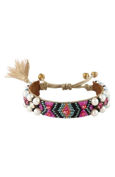 Shop Deepa Gurnani Deep Gurnani Indigo Beaded Bracelet In Fuchsia