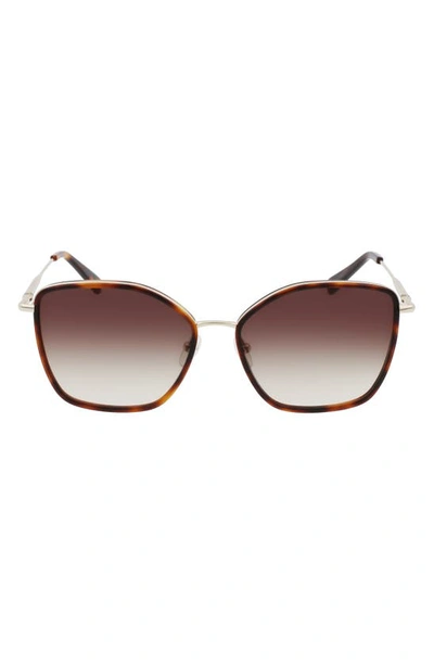 Shop Longchamp Roseau 59mm Gradient Butterfly Sunglasses In Gold/ Khaki