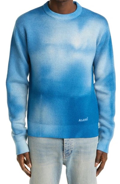 Shop Alanui Dusty Road Tie Dye Bandana Jacquard Wool Sweater In Blue Tie Dy