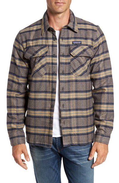 Shop Patagonia 'fjord' Flannel Shirt Jacket In Migration Plaid Forge Grey
