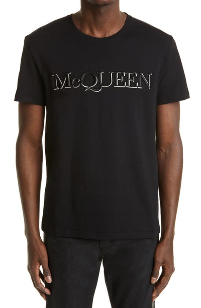 Shop Alexander Mcqueen Embroidered Logo T-shirt In Black/ Mix