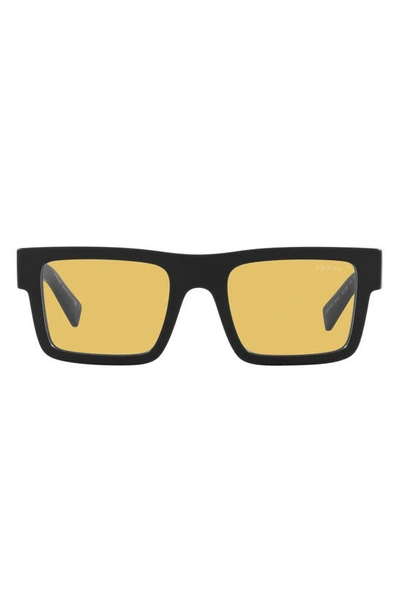 Shop Prada 52mm Rectangular Sunglasses In Matte Black
