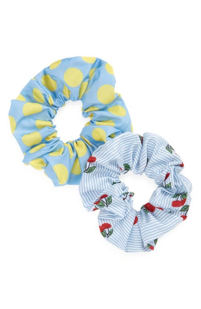 Shop Cara Kid's 2-pack Fruit Pattern Scrunchies In Blue Multi