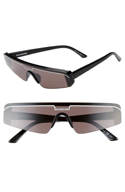 Shop Balenciaga 99mm Shield Sunglasses In Shiny Black/ Grey
