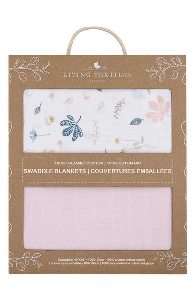 Shop Living Textiles Botanical 2-pack Organic Cotton Swaddles In Pink