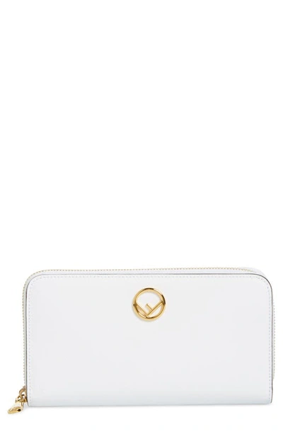 Shop Fendi Logo Zip Around Leather Wallet In White