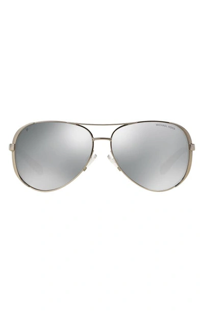 Shop Michael Kors Collection 59mm Polarized Aviator Sunglasses In Silver/ Silver Mirror