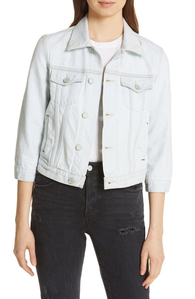 Shop Trave Zoey Crop Denim Trucker Jacket In Sky Pilot