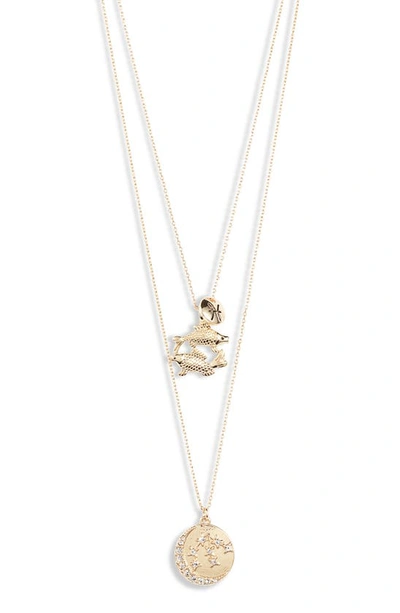 Shop Knotty Pisces Astrological Charm Layered Necklace In Gold