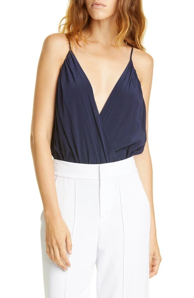 Shop Alice And Olivia Ballerina Silk Blend Bodysuit In Navy