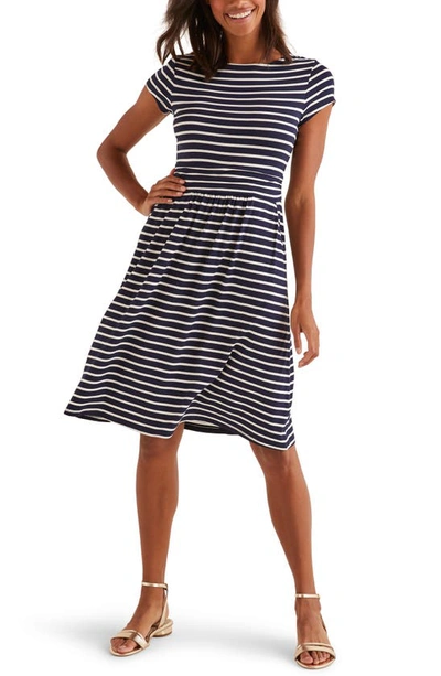 Shop Boden Amelie Stripe Short Sleeve Jersey Dress In Navy/ Ivory Stripe