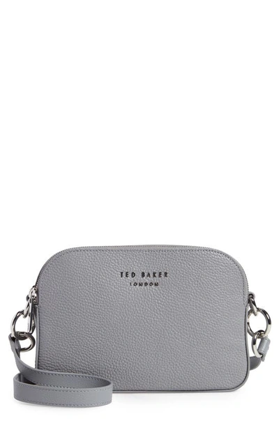Amerrah Branded Strap Leather Crossbody Bag In Grey
