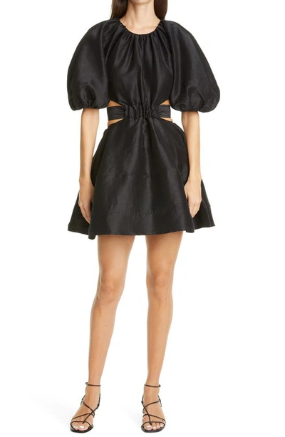 Shop Aje Psychedelia Cutout Linen & Silk Minidress In Onyx