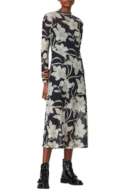 Shop Allsaints Hanna Jardin Print Long Sleeve Midi Dress In Black