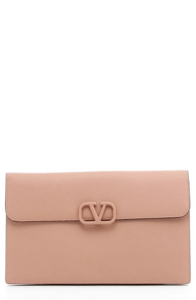 Shop Valentino Large Vlogo Leather Clutch In Rose Cannelle