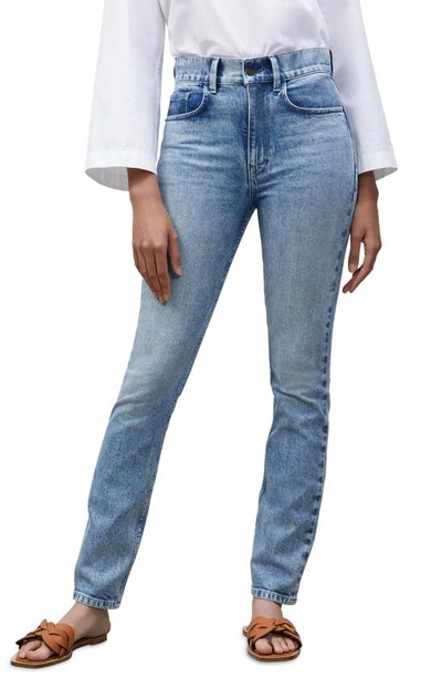 Shop Lafayette 148 Reeve High Waist Straight Ankle Jeans In Stonewash Blue