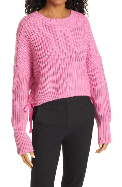 Shop Cinq À Sept Eddie Side Tie Crewneck Sweater In Wild Orchid