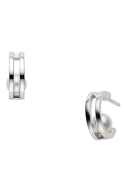 Shop Mikimoto Classic Cultured Pearl Hoop Earrings In White Gold