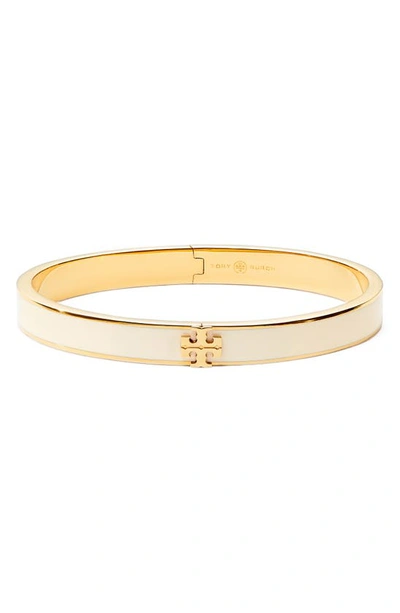 Shop Tory Burch Kira Enamel Hinge Bracelet In Tory Gold / New Ivory