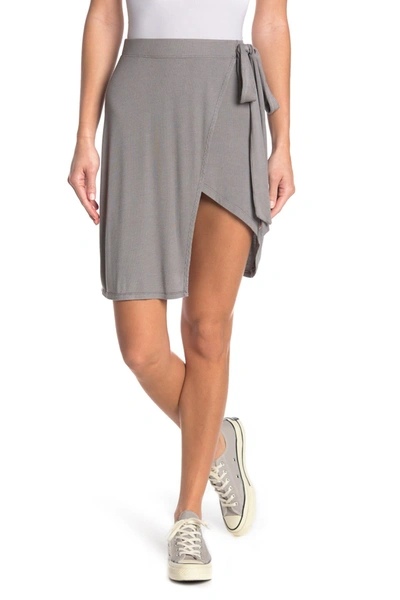 Shop Go Couture Faux Wrap Slit Skirt In Charcoal