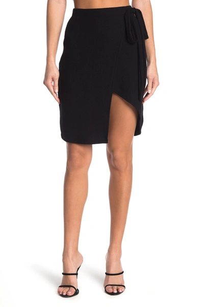 Shop Go Couture Faux Wrap Slit Skirt In Black