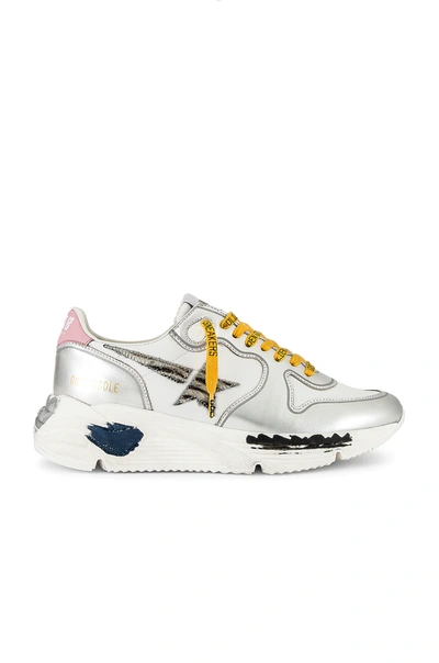 Shop Golden Goose Running Sneaker In Silver, White, Zebra, & Pink