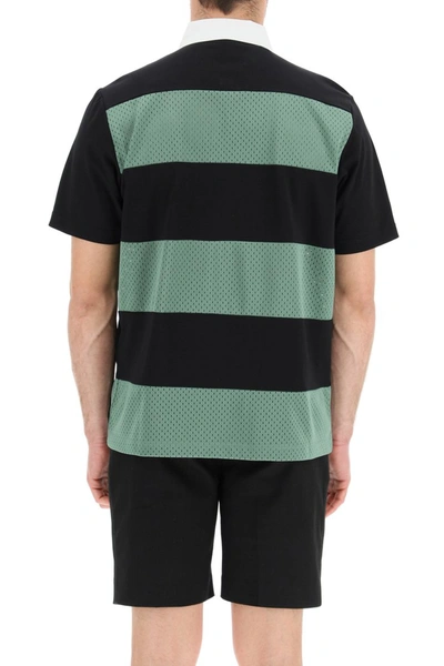 Shop Fendi Striped Polo Shirt With Logo Embroidery In Black Sage Green