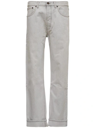 Shop Saint Laurent Straight Cut Jeans In Gray Denim In White