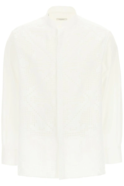 Shop Valentino Macrame Shirt In Bianco