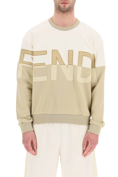 Shop Fendi Crewneck Sweatshirt With Logo In Sand Champagne