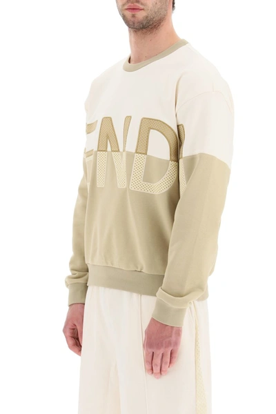 Shop Fendi Crewneck Sweatshirt With Logo In Sand Champagne