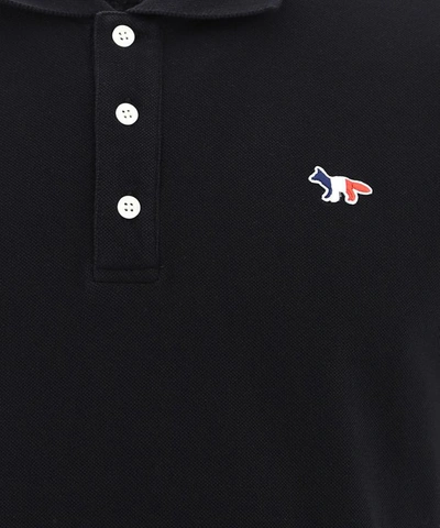 Shop Maison Kitsuné "tricolor Fox" Polo Shirt In Black  