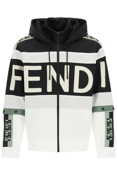 Shop Fendi Logo Print Hoodie In Black White