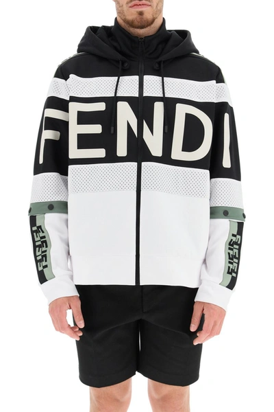 Shop Fendi Logo Print Hoodie In Black White