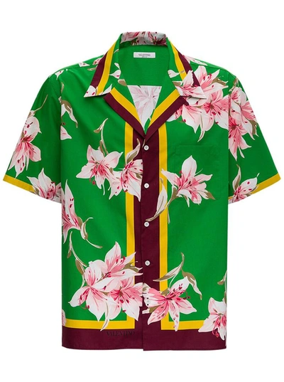 Shop Valentino Cotton Shirt With Floral Print In Green