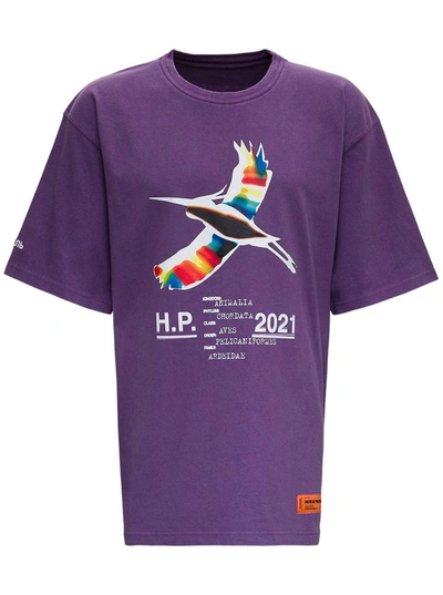 Shop Heron Preston Purple Cotton T-shirt With Logo Print In Violet