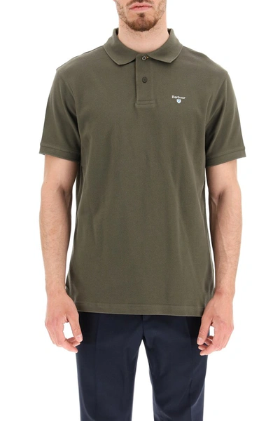 Shop Barbour Piquet Polo Shirt With  Tartan In Dk Olive Classic