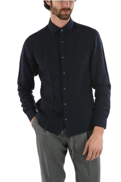 Shop Ermenegildo Zegna Men's Blue Linen Shirt